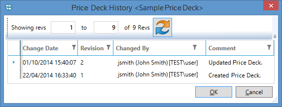 Price Deck History window